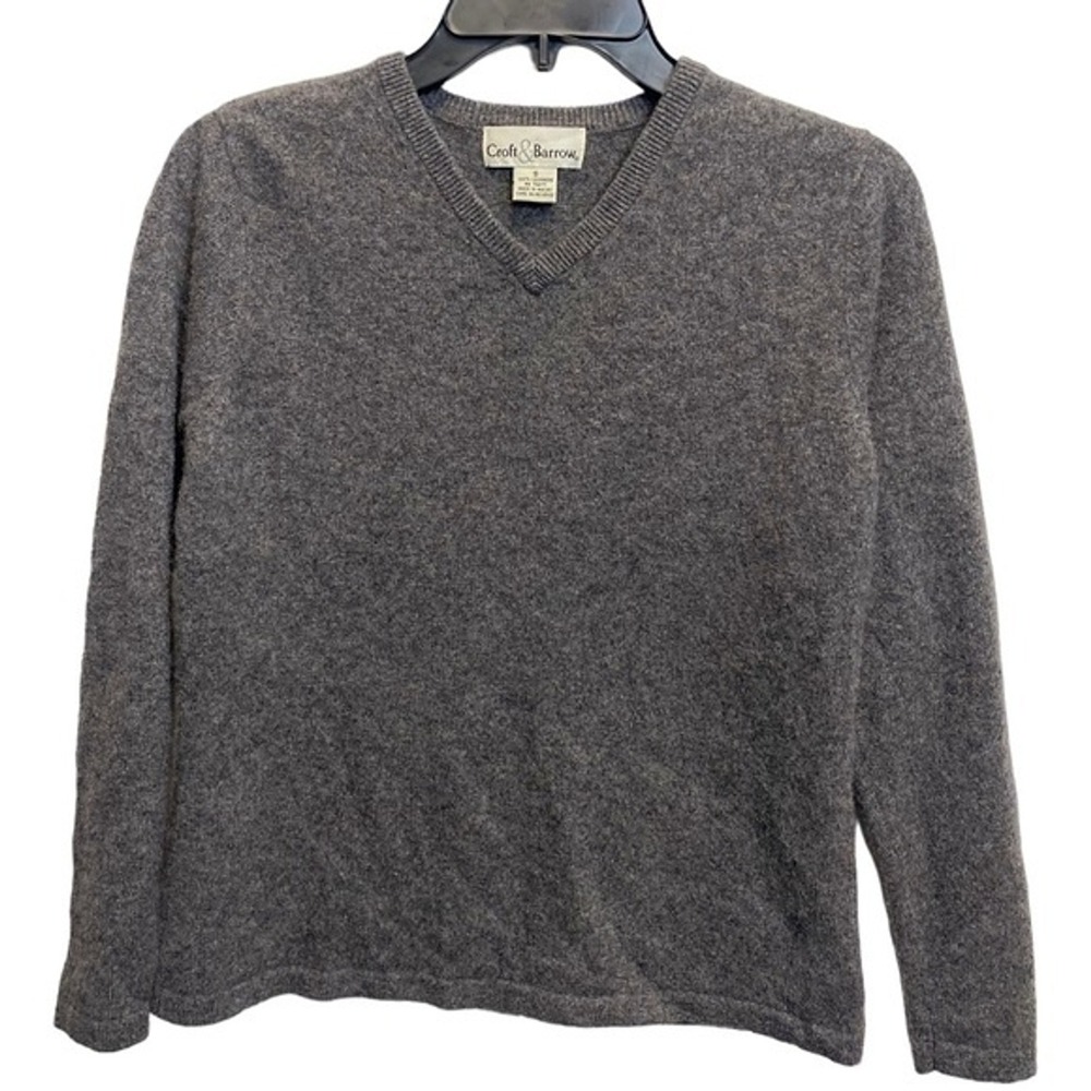 100% Cashmere Croft and Barrow‎ Women's Long Sleeve V-neck Sweater Pullover Gray